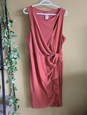 Wrapper Coral-Rose Draped Twist Midi Dress